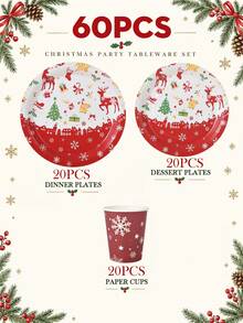 10/20pcs Christmas Disposable Paper Tableware Set (Includes 7-Inch And 9-Inch Plates, Cups, Napkins, Straws), Printed With Reindeer, Christmas Tree, Bell, Gift, Sleigh And Red Border Patterns, Suitable For Christmas Party, Holiday Dinner, Winter Celebration And Holiday Table Setting. - Multi-color 11 - View 10