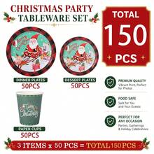 10/30/50pcs Christmas Disposable Paper Tableware Set (Includes 7-Inch And 9-Inch Plates, Paper Cups, Featuring Santa Claus, Reindeer, Sleigh, Gift And Mint Green Buffalo Plaid Design, Suitable For Christmas Party, Holiday Dinner, Winter Celebration And Holiday Table Setting) - Multicolor - View 8