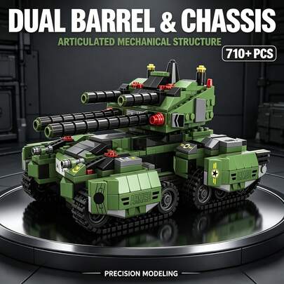 Set de construcción de tanque Mecha 6 en 1, kit de modelo coleccionable para adultos de 710+ piezas, doble cañón, orugas y estructura modular, regalo ideal para Halloween, Navidad, Acción de Gracias y cumpleaños para coleccionistas de pasatiempos