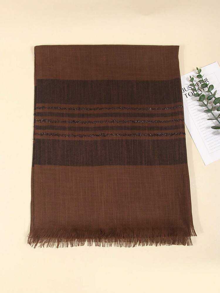 1pc Women's Plaid Linen Scarf Headscarf Long Shawl Sun Protection Middle Eastern Muslim Hijab Suitable For Daily Use - Brown - View 3