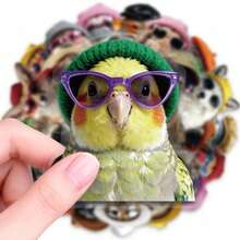 50pcs Animal Graffiti PET Stickers With Hats And Fashion Glasses, Diverse Designs, Enhances Thinking And Creative Action Abilities, Art Supplies, Children's Sticker Toys - Multicolor - View 4