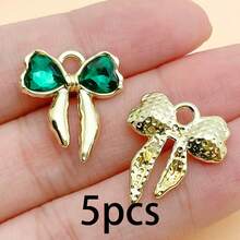 Random 5/10pcs Golden Bow Charms With Heart Rhinestone, Multi Color Crystal Bow Pendant For DIY Earrings Bracelets Necklaces Jewelry Making Accessorie - Multicolor - View 17