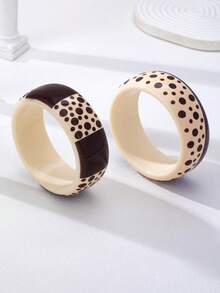 1/2pcs Black & White Polka Dot Bracelet Set, 2pcs Thick Metal Open Bangle, Vintage Fashion Women's Personalized Jewelry - Multicolor - View 4