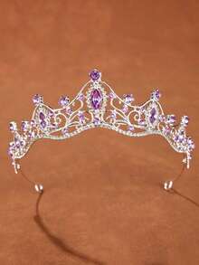 1 buah Mahkota Putri Bertabur Berlian Imitasi Mengkilap, Aksesori Rambut Elegan untuk Pengantin, Pernikahan, Pesta Sehari-hari, Ulang Tahun - 4225 Ungu Perak - View 5