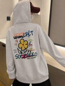 女士休闲宽松印花卫衣，舒适百搭，适合秋冬季穿着。 - 淺灰色 - 查看 2