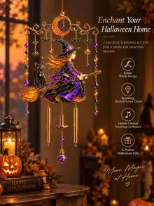 1pc Gothic Halloween Sun Catcher, Black Cat Moon Crystal Window Hanging Decor With Bat And Star Beads, Sunlight Prism Light Capture Decoration, Suitable For Bedroom Window, Witch Style Home Decor - A - View 7