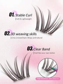 60pcs Brown Self-Adhesive False Eyelash Clusters, Cartoon Style, Press-On Eyelash Clusters, Suitable For Beginners, Reusable, Natural Look, Suitable For All Occasions, Glue-Free False Eyelashes - C - View 3