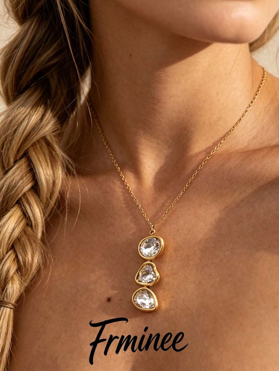 Frminee 1pc Gold Stainless Steel Pendant Necklace For Women, With Water ...