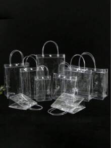 10 Pcs 15~25cm Clear Plastic Gift Bags With Handles, Reusable Party Favor Bags With Ribbon, Transparent Gift Packaging Bags For Wedding, Birthday Party, Back To School, Valentine's Day, Etc. - Tote Bag - View 2