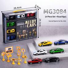 Simulation Alloy Toy Car Set 6pcs Sports Car Models + Road Signs, Sliding Toy Cars Gift Box For Boys - Multicolor - View 12