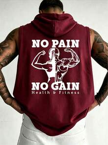 ZYNTH BALENO Men's Casual "NOPAIN" Printed Hooded Tank Top, Suitable For Fitness, Outdoor Sports And All Seasons Summer - Burgundy - View 1