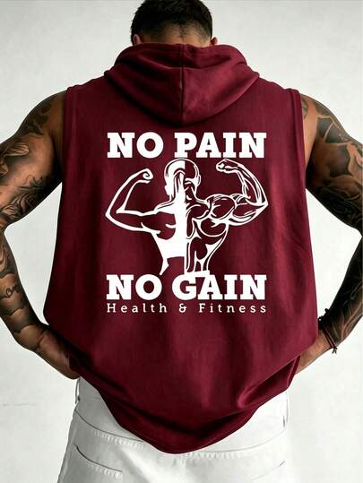 ZYNTH BALENO Men's Casual "NOPAIN" Printed Hooded Tank Top, Suitable For Fitness, Outdoor Sports And All Seasons Summer