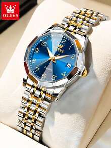 Jam Tangan Quartz Mewah Wanita, Tahan Air, Tampilan Tanggal Bercahaya, Tali Jam Stainless Steel, Hadiah untuk Pacar, Cocok untuk Natal, Halloween - Satu-Ukuran - View 2