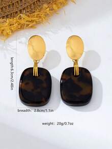 1 Pair Maillard Style Leopard Print Resin Earrings, Luxury Brushed Gold Niche Design Commuter Studs - Leopard - View 2