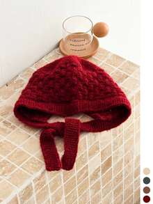 1pc Women's Winter Twist Knit Beanie, Versatile Face-Flattering Loose Warm Ear Protection Pull-On Hat, Slouchy - Silver Label Pineapple Pattern Straps - View 13