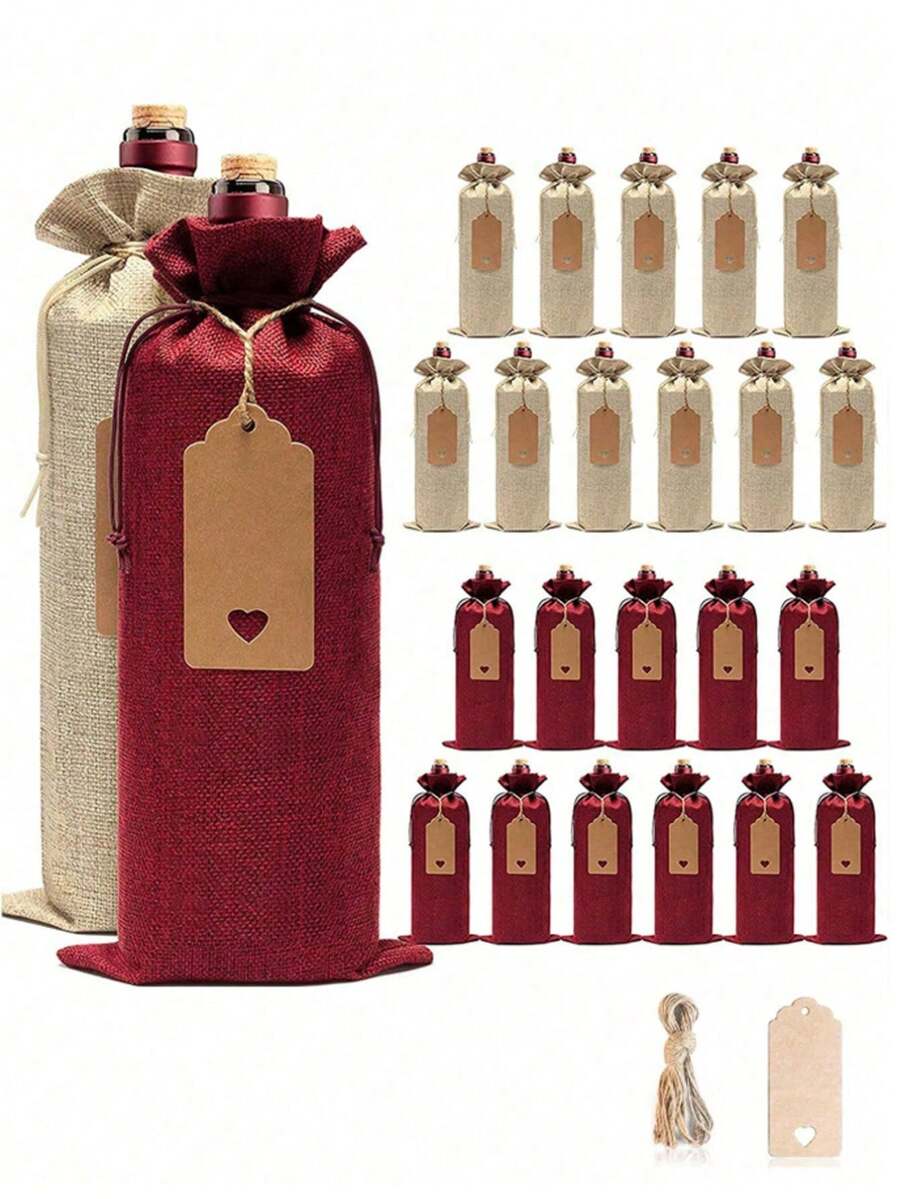 Cinch Top Wine Bottle Bags - Reusable Gift Bags For Birthday Parties, Weddings, Christmas And New Year Decorations, Bag Set With Labels - Multicolor - View 1