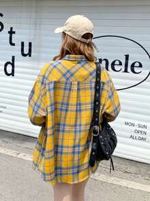 YUXIN American Vintage Niche Design Long Sleeve Plaid Shirt For Women / Spring & Autumn New Loose Casual Commuter Blouse / Suitable For All Seasons - Orange - View 11