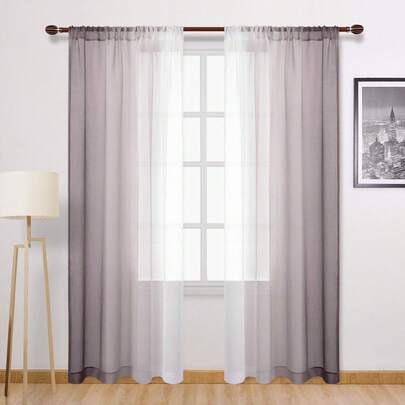 2pcs Modern Gradient Print Sheer Curtains, Translucent Polyester Material, Suitable For Living Room, Bedroom, Kitchen - Rod Pocket Design, Machine Washable, Living Room Curtains