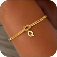 1pc Minimalist Niche Gold Knotted Double Layer A-Z Letter Pendant Bracelet For Women, Suitable For Delicate Daily Wear And Gift Giving - Multicolor - View 31