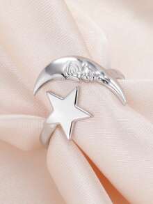 LIKGREAT 1pc Women's Fashion Stainless Steel Sun & Moon Shaped Open Ring, Unique Design, Unisex Gift - Fashion Series - View 5