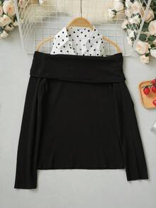 Autumn/Winter Sexy Style Black Halter Neck Knit Top, Ribbed Slim Fit, Sexy Shoulder-Baring Innerwear/Outerwear - Black - View 5