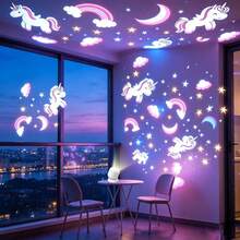 Creative LED Dynamic Projector Night Light, Unicorn Projection Lamp, 360° Rotating Dynamic Projection Table Lamp, USB Powered Ambient Light, Bedroom, Game Room, Living Room. Camping RV Halloween Decoration Lighting - White - View 7