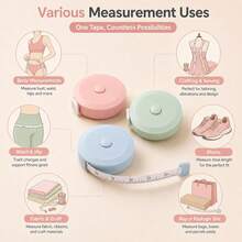 1/3/5pcs Macaron Color Retractable Tape Measure, Mini Portable Soft Fabric Measuring Tape, Multi-Functional Tailoring Measuring Tool Suitable For Clothing, Handmade Crafts, Home Sewing, Body Measurement, Weight Loss Measurement And Daily Use (1pc Is Pink, Multi-Spec Is Blue, Pink, Green) - A - View 6