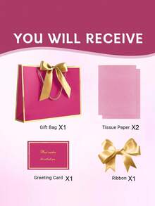 5pcs/Set Gift Bag, Includes 1 Gift Bag, 2 Sheets Of Tissue Paper, 1 Card, With Ribbon Handle Shopping Packaging Bag, Bow Decor, Suitable For Girls, Weddings, Christmas, Thanksgiving, New Year, Valentine's Day, Bridesmaids And Other Occasions - Multicolor - View 11