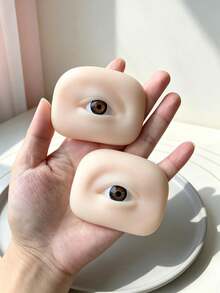 1pc Soft Silicone Eye Practice Module, Natural Skin Tone Oval Shape, With Scale Eyelash Ruler, Reusable Eyelash Extension And Eyebrow Training Model - Multicolor - View 1