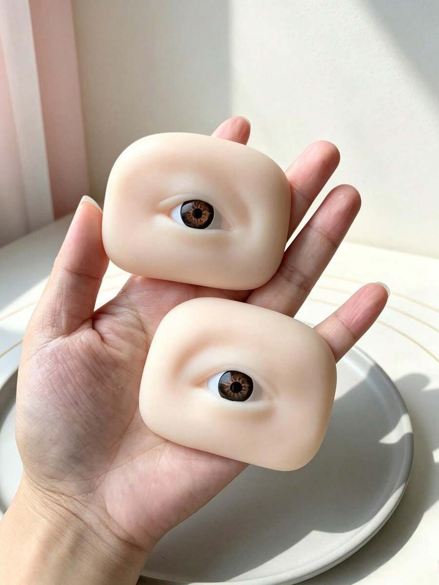 1pc Soft Silicone Eye Practice Module, Natural Skin Tone Oval Shape, With Scale Eyelash Ruler, Reusable Eyelash Extension And Eyebrow Training Model - Multicolor - View 1