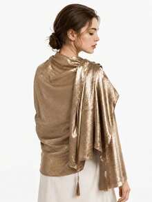 1pc Metallic Glossy Ribbon Shawl Scarf For Women, Shiny Outer Layer For Banquet Dress, Fashionable Daily Outfit - Multicolor - View 8