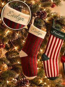 Personalized Knitted Christmas Socks: Embroidered Family Name Socks, 2026 Christmas Holiday Decor - Multicolor - View 7