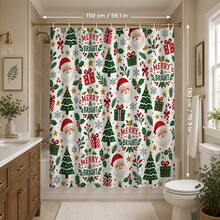 1pc/4pcs Cartoon Santa Claus Head Pattern Multi-Functional Bathroom Decor Shower Curtain Set, Free 12 Hooks, Premium Holiday Atmosphere, Bathroom Mat, U-Shaped Floor Mat And Round Toilet Lid Cover, Suitable For All Scenes Decoration, Bathroom Set - Cartoon Santa Claus Head - View 10