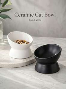 Non-Slip Tilted Ceramic Pet Bowl With Base, Suitable For Cats And Dogs, Reduces Neck Pressure, Improves Digestion, Cute Anti-Tip Ceramic Cat Food/Water Bowl, Suitable For Indoor Cats - 120ml - View 1