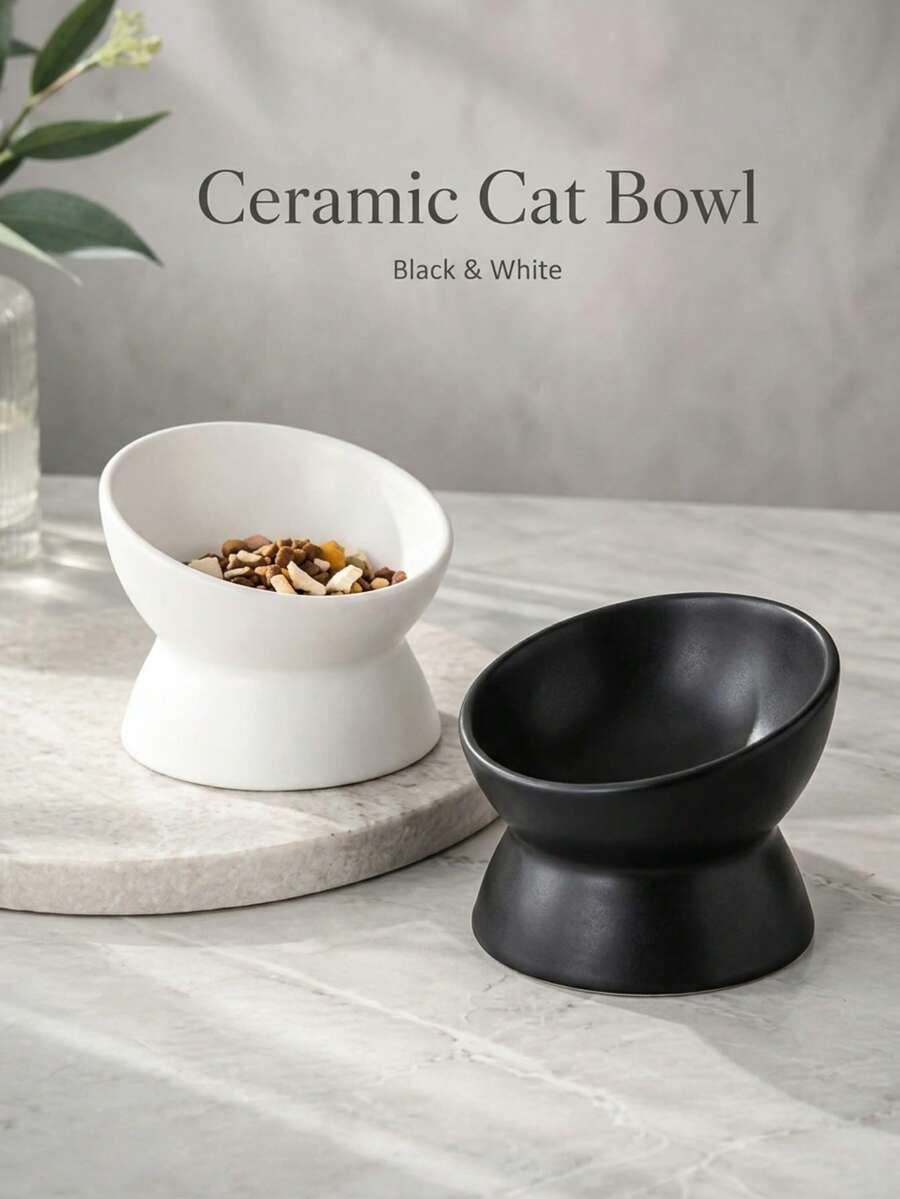 Non-Slip Tilted Ceramic Pet Bowl With Base, Suitable For Cats And Dogs, Reduces Neck Pressure, Improves Digestion, Cute Anti-Tip Ceramic Cat Food/Water Bowl, Suitable For Indoor Cats - 120ml - View 1