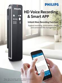 PHILIPS VTR5102 Voice Recorder 16G/32G Meeting Recorder Voice-To-Text Smart APP Voiceprint Induction Simultaneous Recording And Writing HD Noise-Canceling Voice Recorder - View 1