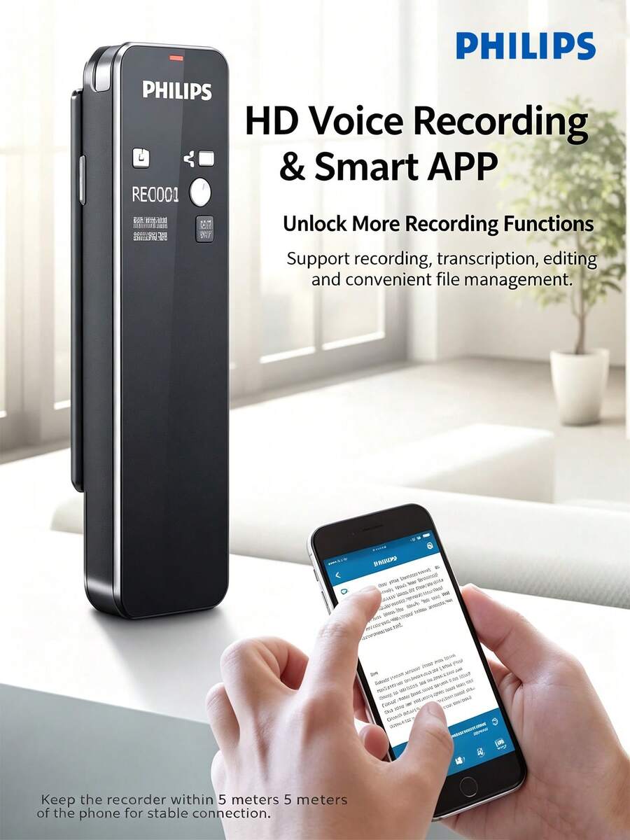 PHILIPS VTR5102 Voice Recorder 16G/32G Meeting Recorder Voice-To-Text Smart APP Voiceprint Induction Simultaneous Recording And Writing HD Noise-Canceling Voice Recorder - View 1