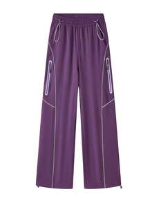 NBCT Women's Outdoor Functional Long Pants, Contrast Stitching Cargo Cut, Zipper Storage Pockets, Hiking Climbing Camping Fitness Multi-Color Casual Pants - Mist Purple - View 2