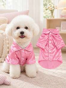 Satin Pet Pajamas, Suitable For Dogs And Cats, Breathable And Comfortable Magenta Pet Loungewear, Non-Stretch Pajamas, Suitable For Small Dogs Teddy Bichon, Year-Round Indoor Wear, Size Runs Small, Recommend Choosing 1-2 Sizes Larger - Pink - View 7