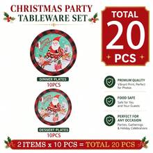 10/30/50pcs Christmas Disposable Paper Tableware Set (Includes 7-Inch And 9-Inch Plates, Paper Cups, Featuring Santa Claus, Reindeer, Sleigh, Gift And Mint Green Buffalo Plaid Design, Suitable For Christmas Party, Holiday Dinner, Winter Celebration And Holiday Table Setting) - Multicolor - View 10