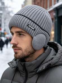 4/1pc Unisex Thermal Lined Knitted Hat, Thick Ribbed Knit Fabric For Warmth, Built-In Ear Flaps To Block Cold Wind, Minimalist Woven Strap And Fabric Label Design, Snug Fit To Head Circumference, Suitable For Cycling, Commuting, Skiing, Outdoor Activities, Versatile Winter Beanie - Multicolor - View 15