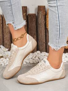 Women's Casual Sports Shoes Retro Versatile Soft Sole Lace-Up Sneakers - Beige - View 3