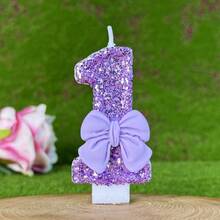 1pc Sparkling Purple Glitter Candle With Luxury Bow Decor, Birthday Party Wedding Decoration - Light Purple Bow Tie - View 13