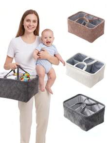 HAPPY WALK 1pc New Baby Room Portable Multi-Compartment Storage Basket, Baby Diaper & Toy Organizer Bin With Removable Hook And Loop Dividers, Sturdy 3D Structure, Non-Deformable, For Clothes, Toys, Sundries Home Storage And Daily Outings - Multicolor - View 1