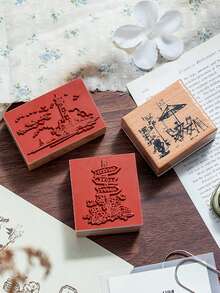 1 Buah Stempel Kayu Bermotif Vintage, Dengan Desain Bunga, Rumah, dan Rambu Jalan, Untuk Buku Panduan DIY, Dekorasi Scrapbooking, Atau Sebagai Hadiah untuk Teman - Sepotong Tunggal - View 6