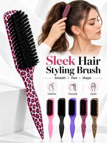 Leopard Print Edge Control Brush, Professional Hair Comb, Suitable For Smooth Ponytails And Buns, Pointed Tail Styling Tool, Suitable For Flyaways And Hair Wax Sideburns - Multicolor - View 2