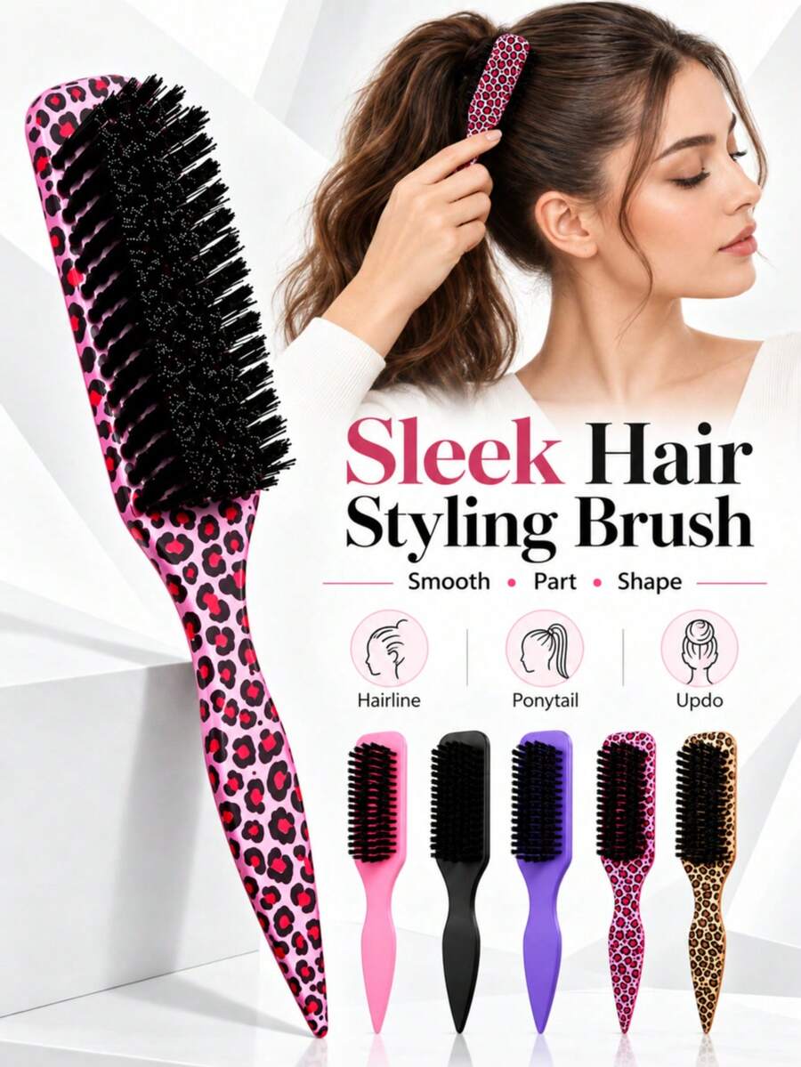 Leopard Print Edge Control Brush, Professional Hair Comb, Suitable For Smooth Ponytails And Buns, Pointed Tail Styling Tool, Suitable For Flyaways And Hair Wax Sideburns