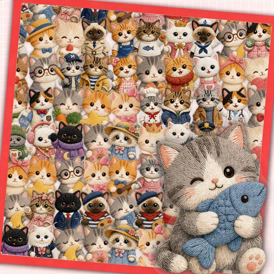 50Pcs Cute Cat Aesthetic Stickers, Fluffy Dress-Up Kitten Character Stickers, Easy To Apply And Remove, PET Waterproof Self-Adhesive Stickers For Journals, Planners, Laptops, Water Bottles, Suitcases And Bumpers School Supplies - Multicolor - View 1