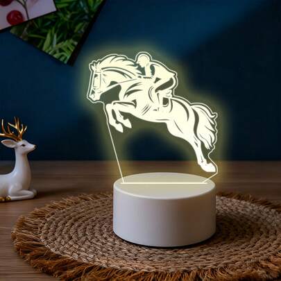 Equestrian Jumping Knight Pattern Acrylic Night Light, USB Warm Light Powered Desktop Art Decor, Fine Line Engraving Craftsmanship, Dynamic Atmosphere Bedside Lamp, Sports Horse Theme, Suitable For Equestrian Enthusiasts, Creative Birthday Holiday Gift