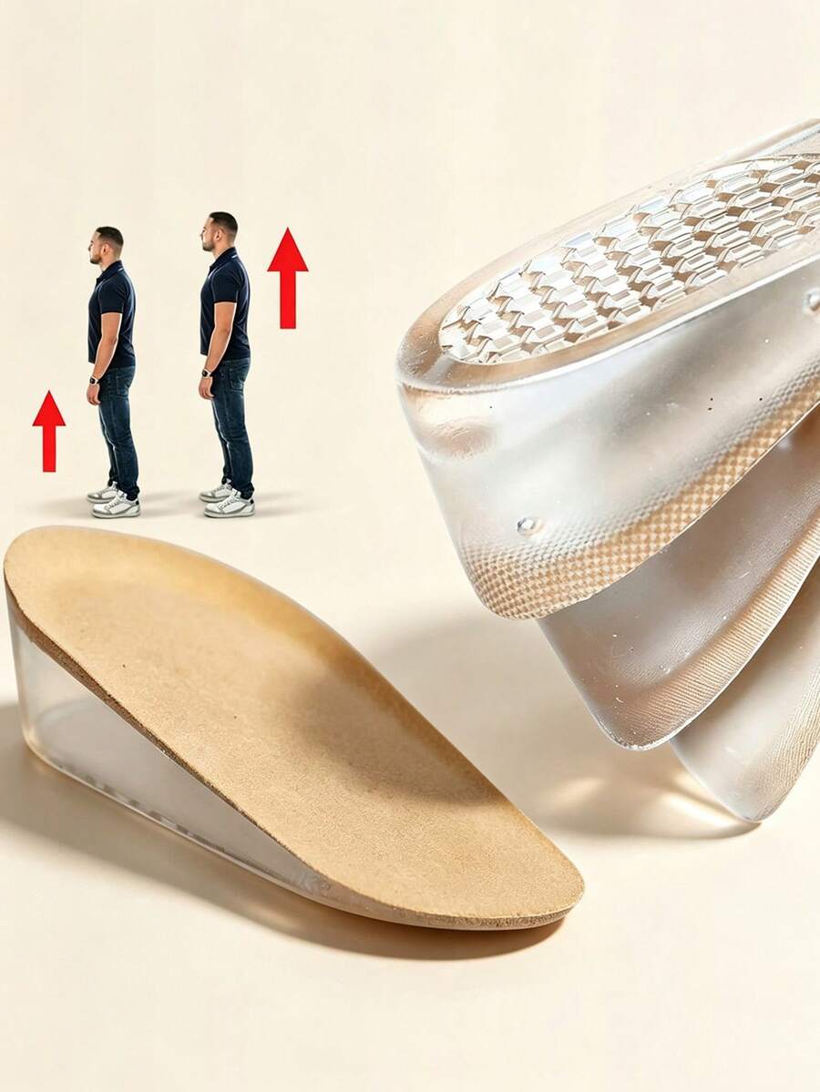 1 Pasang Sol Dalam Penambah Tinggi Tumit Peredam Guncangan Berbahan Beludru, Sol Dalam Penambah Tinggi yang Bernapas dan Tak Terlihat, Cocok untuk Sepatu Bot dan Sepatu Bertumit Sedang hingga Rendah - Krem - View 1